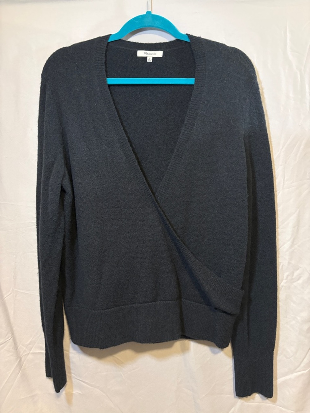 Madewell Black V-Neck Knit Faux Wrap Sweater